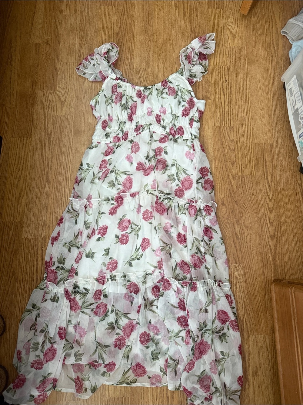 indulge White Maxi Dress with Pink Floral Print